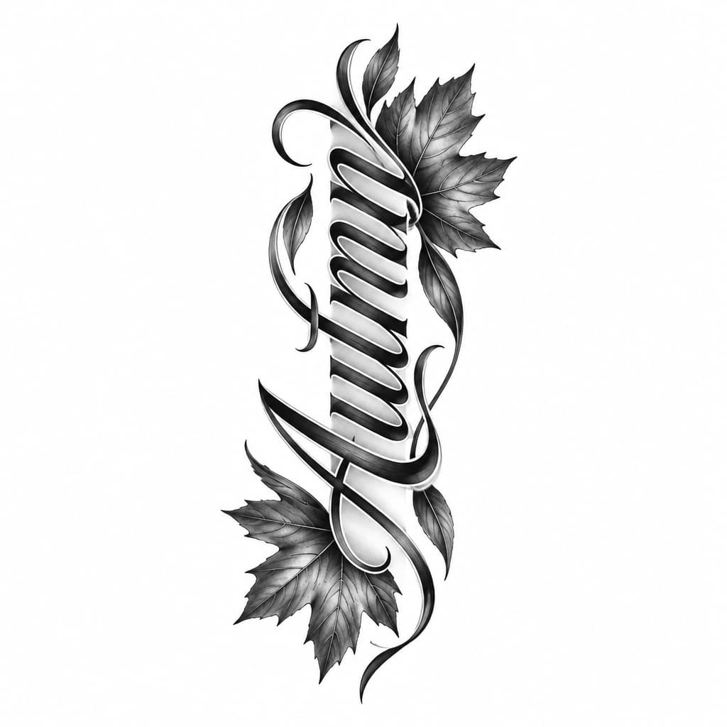 AI 生成的 The name Autumn on the outside of the forearm 纹身设计