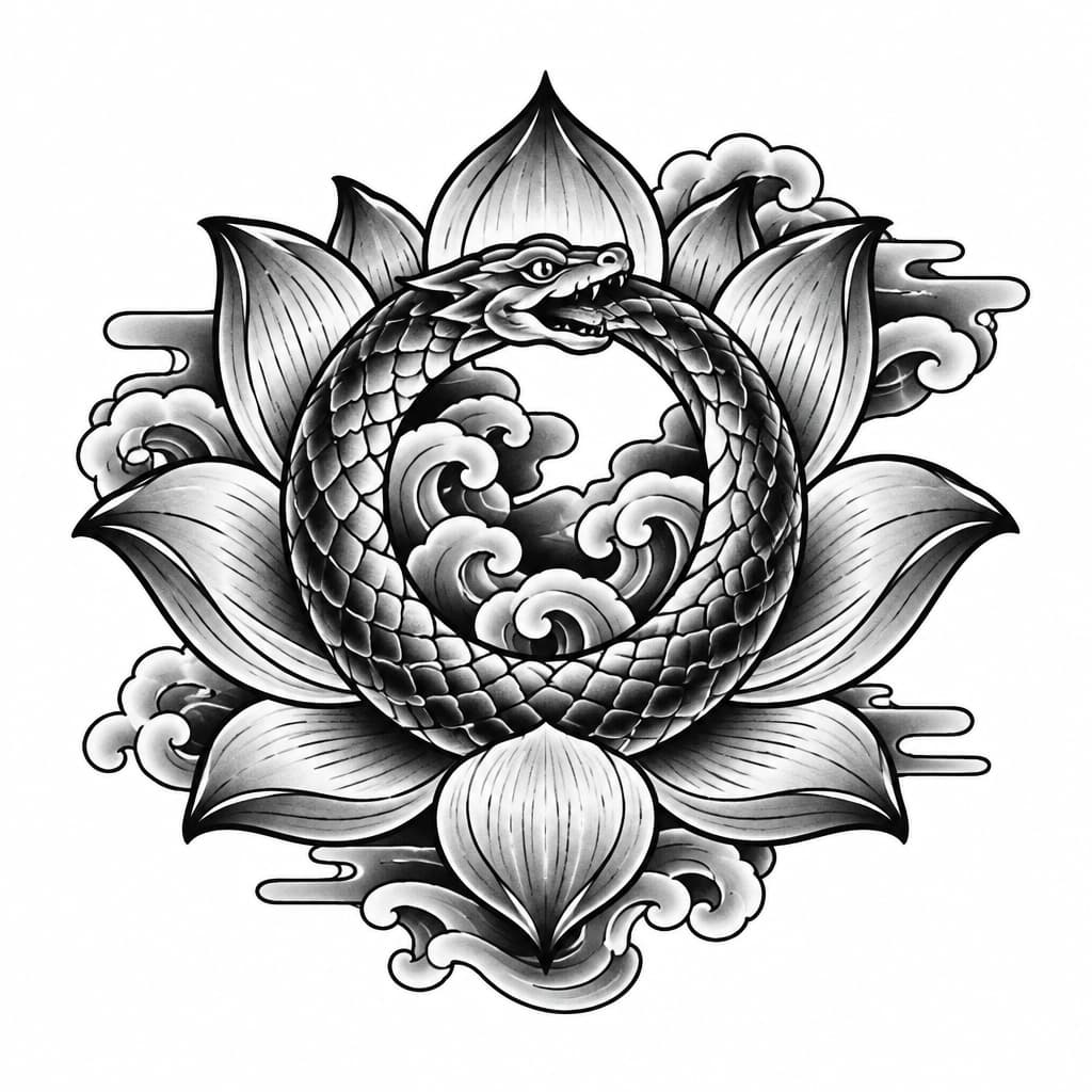 Ouroboros inside a lotus flower