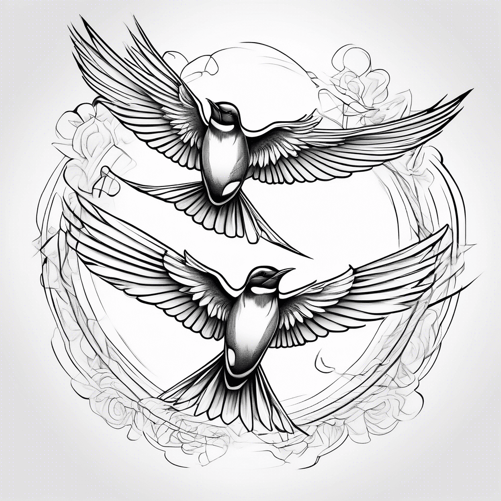 two swallows flying/dancing in the sky