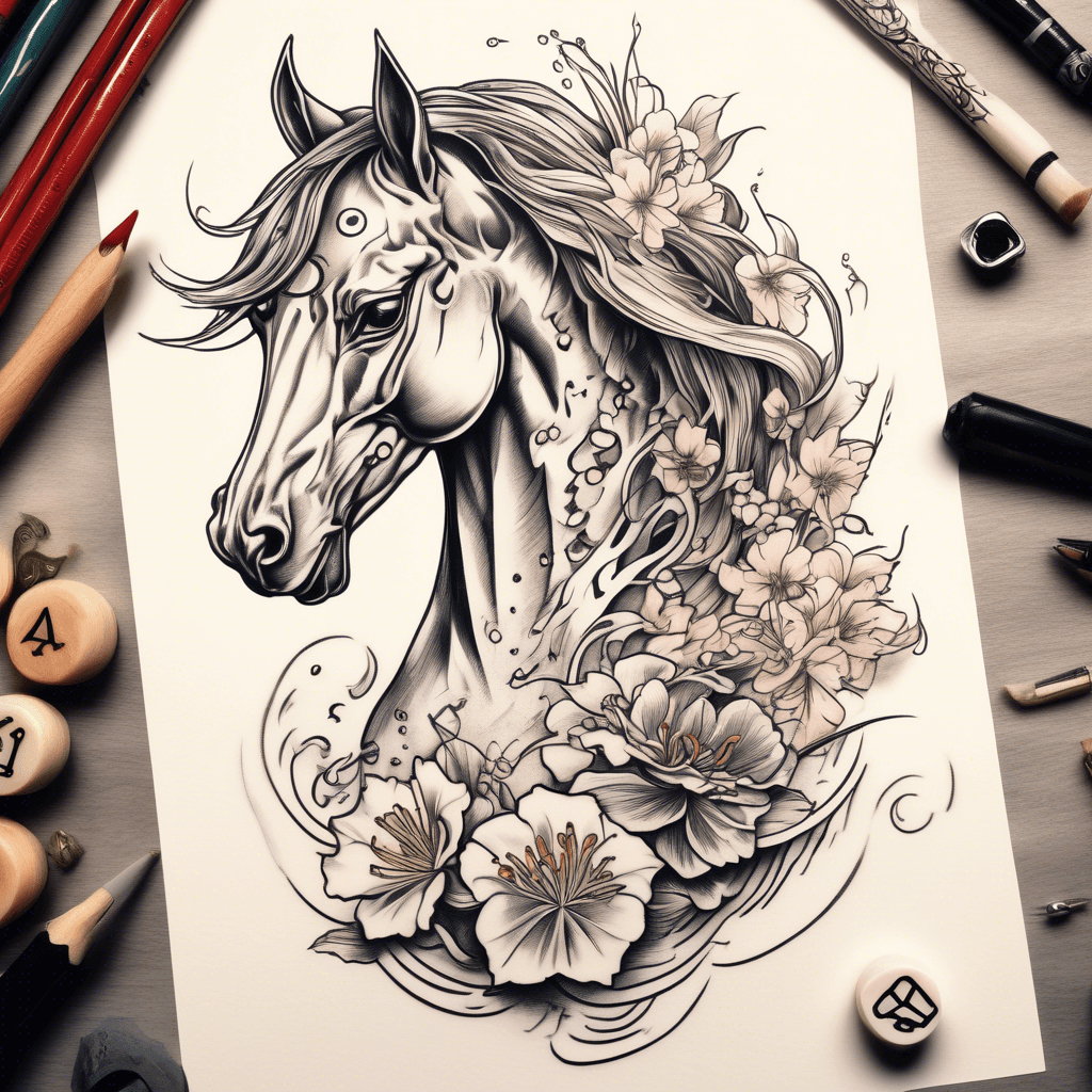 minimal female horse head up, one dice, one word flow