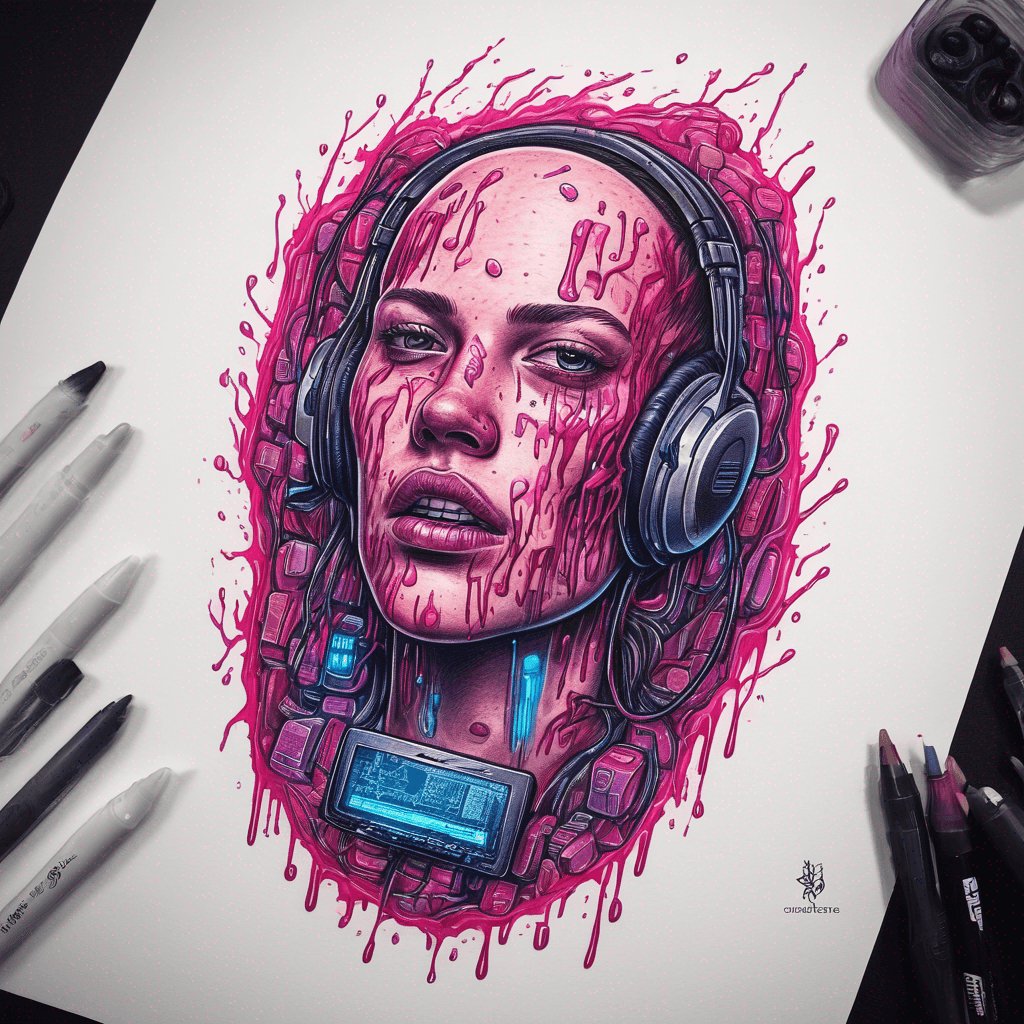 Bleeding computer chips made of giblets not metal. Scifi. Bleeding neon gore. more gore. Drippy gore.