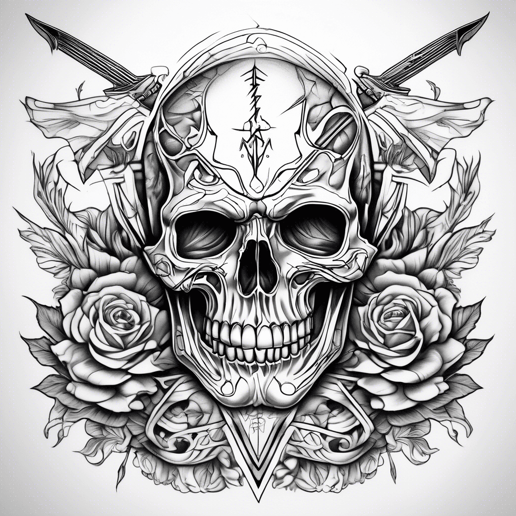 Make me a tattoo for inner biceps scul and death theme and also need a time line like an arrow or something going from biceps to wrist