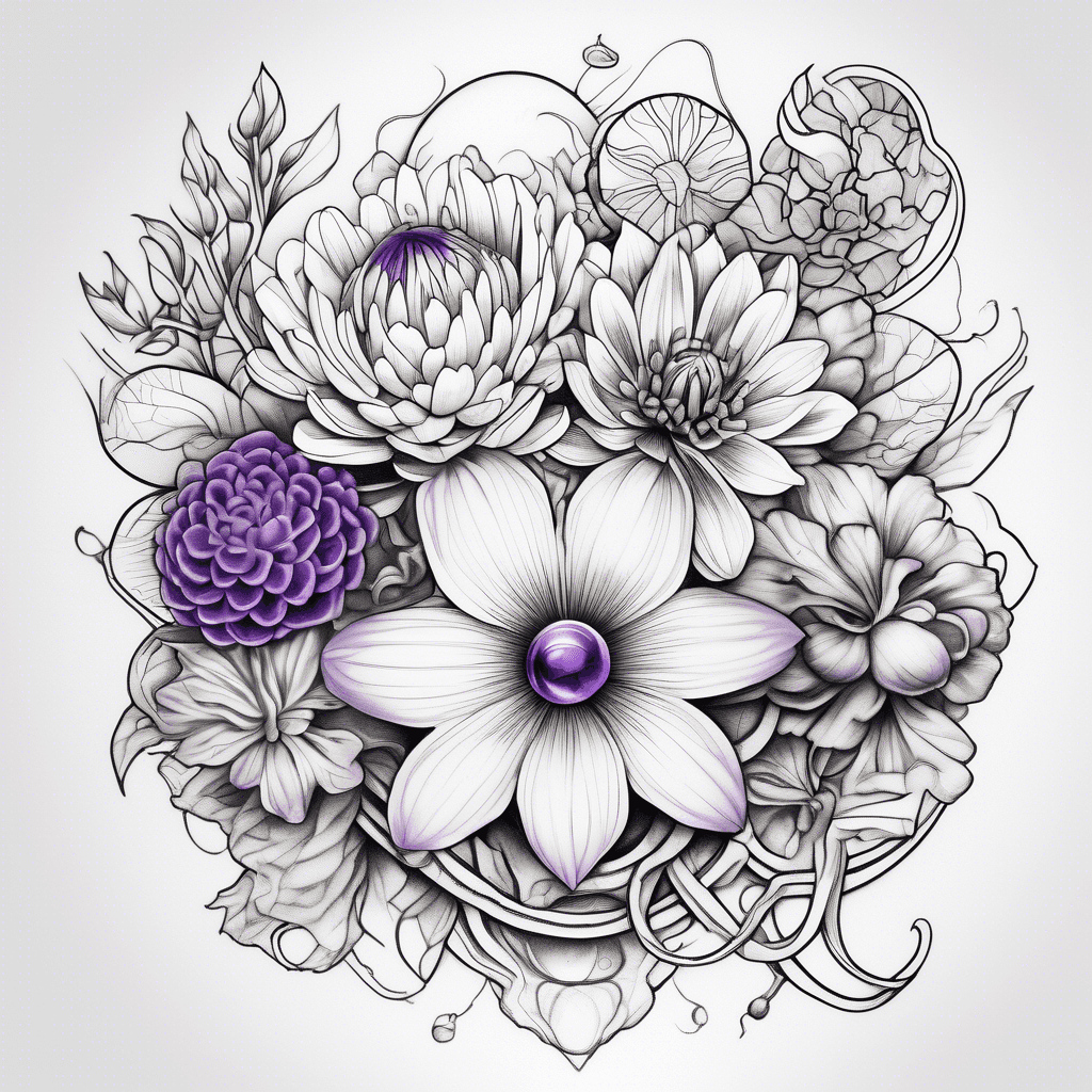 amethyst, topaz, chrysanthemum, violets, snake geometric tattoo