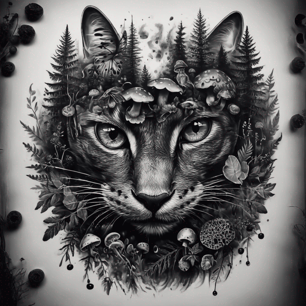 Catface.Good and Evil. Ferns.Pinetrees.Spruces.Mushrooms.Blueberries.Lingonberries.