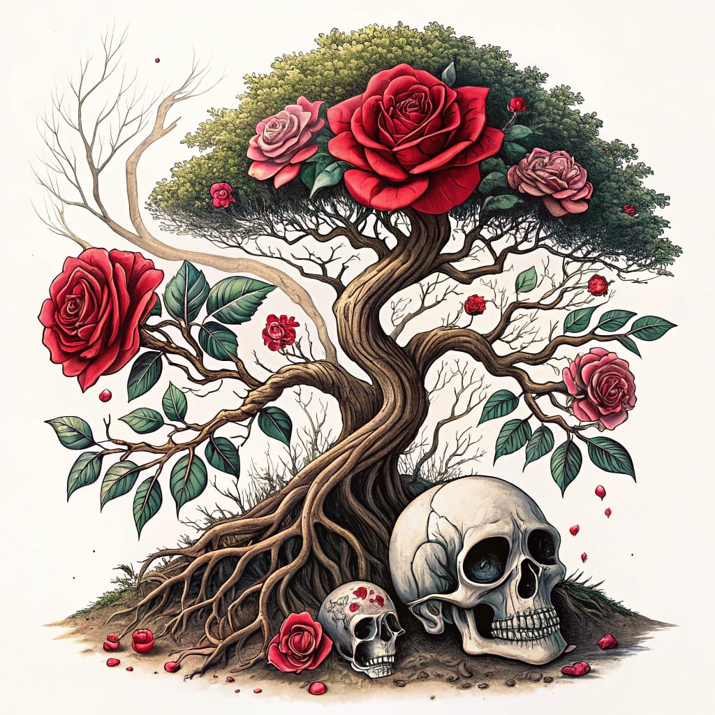 Symbolic representation of growth through a tree bonsai with roots and branches.