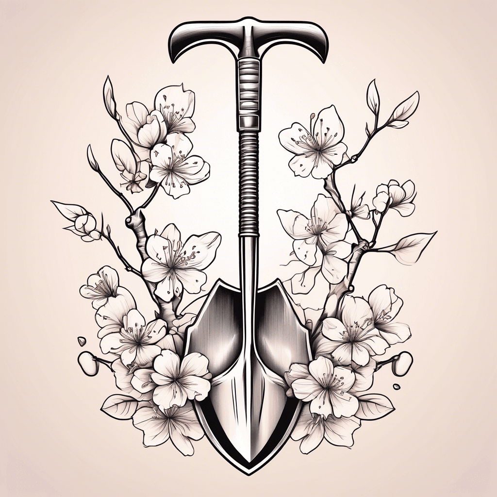 Shovel surrounded by cherry blossom