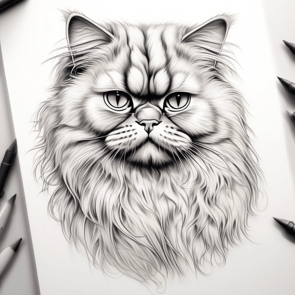 Craft a tattoo of a fluffy Persian cat
