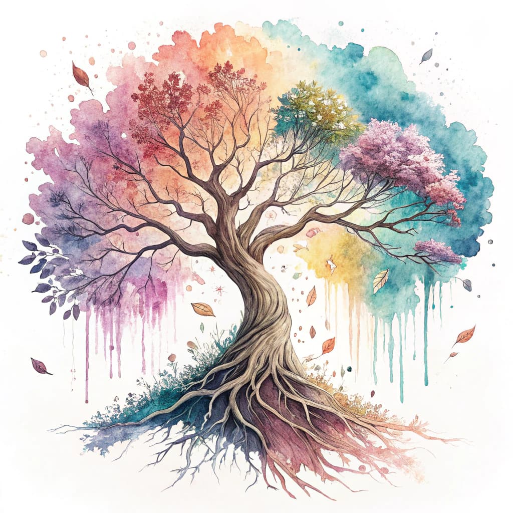 Symbolic representation of growth through a tree with roots and branches.