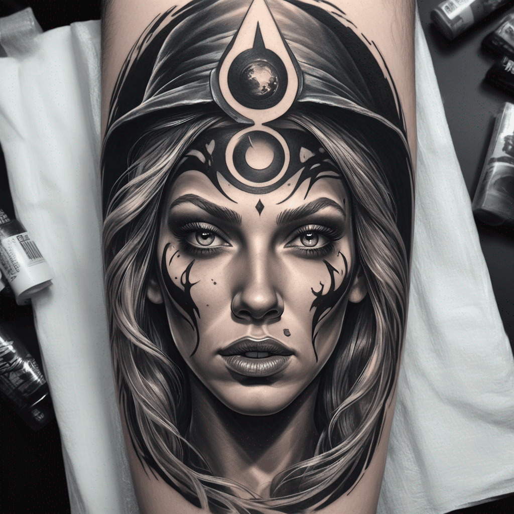 Trance witch with a black hole on the forehead