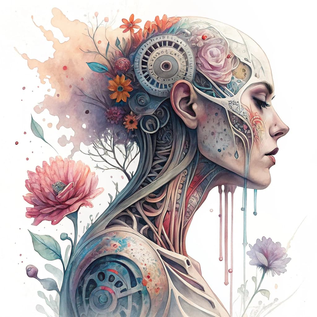 Biomechanical tattoos blending organic forms with technology.