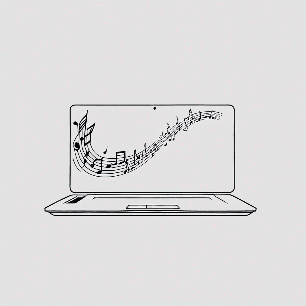 Laptop Computer with musical notes coming out of the laptop