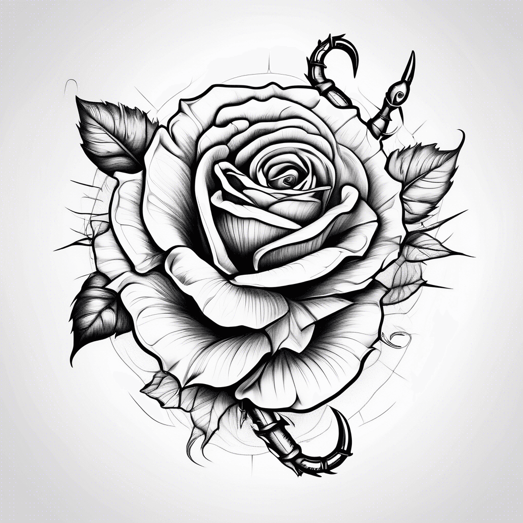 rose with scorpion and cross as statement