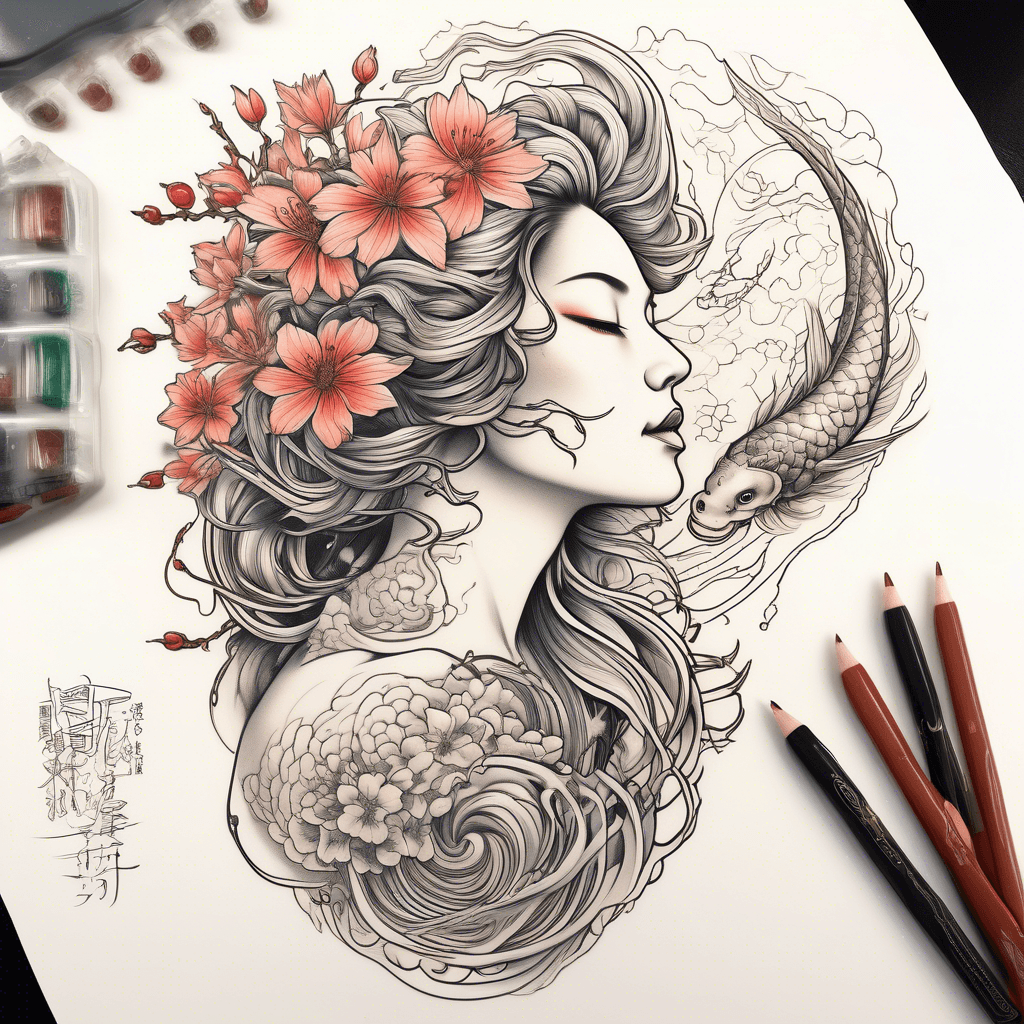 Side view of goddess with cosmos/space in hair transcending to nature