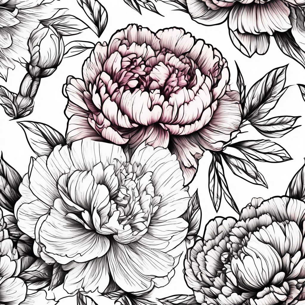 Colorful peonies with a contrast of black line work.