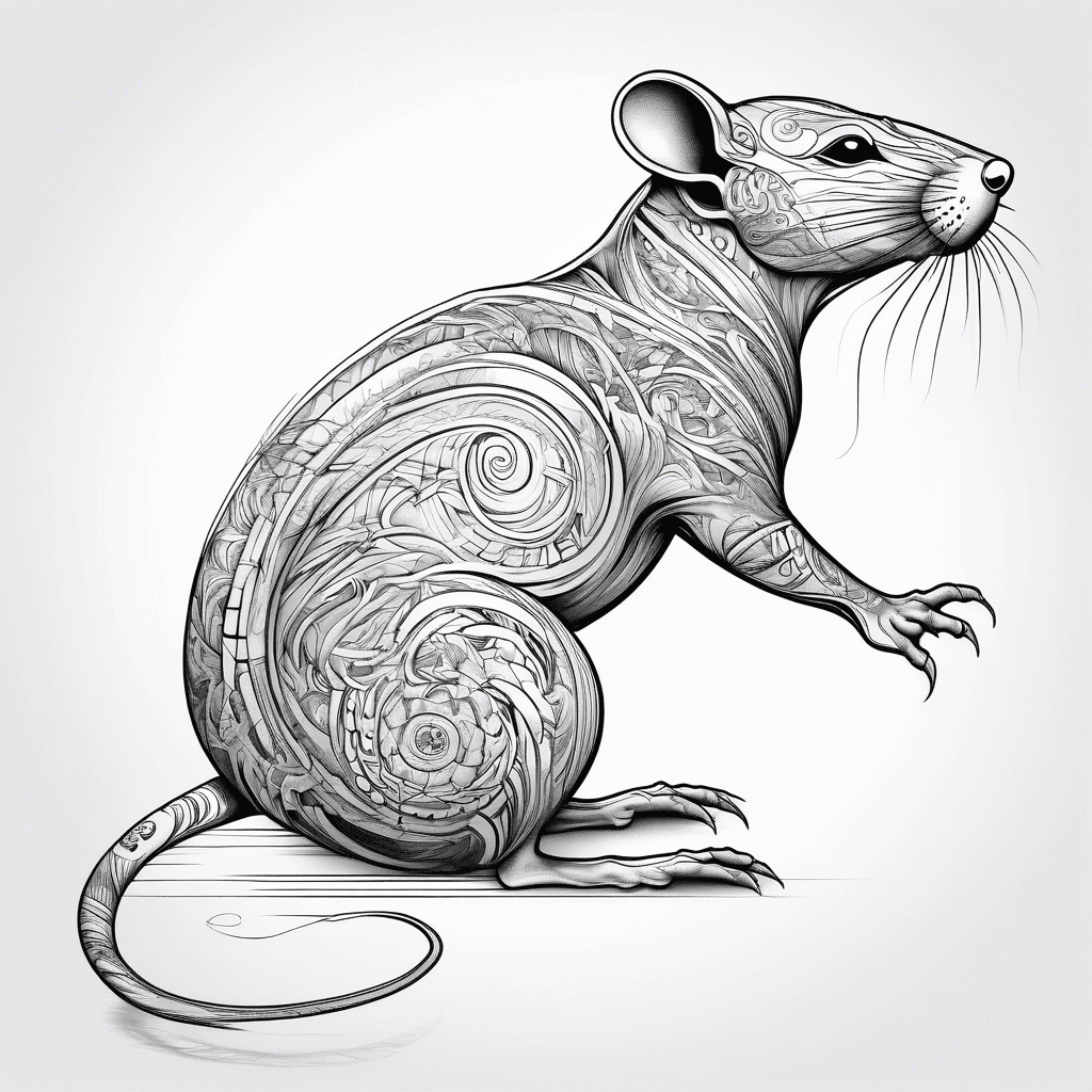 Full body side view of a strong ethereal rat, its body blending into waves