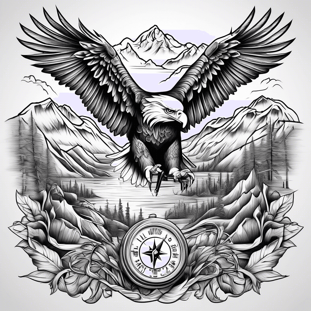 Mountain river road, eagle, compass, cruiser motor bike