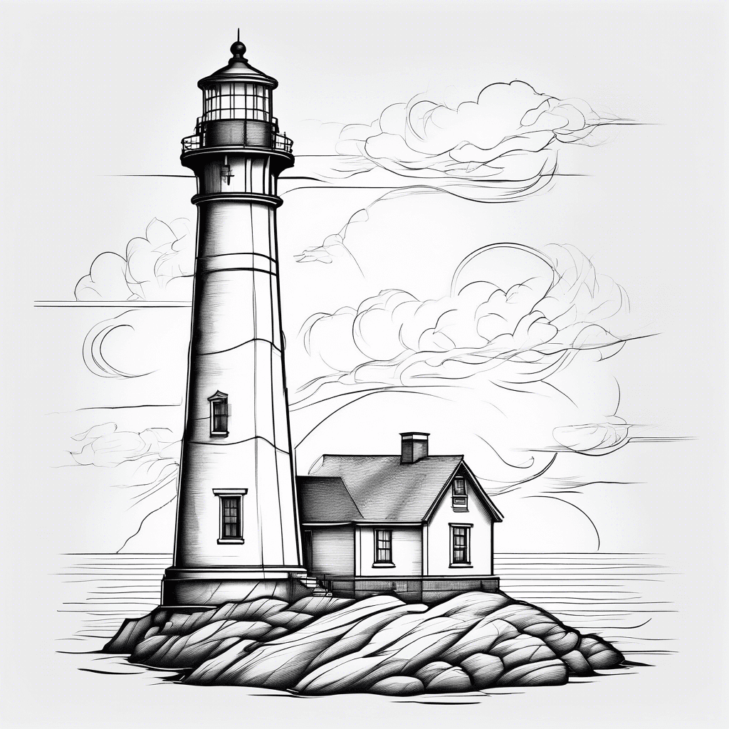 a very minimalist new england lighthouse, sketch drawing