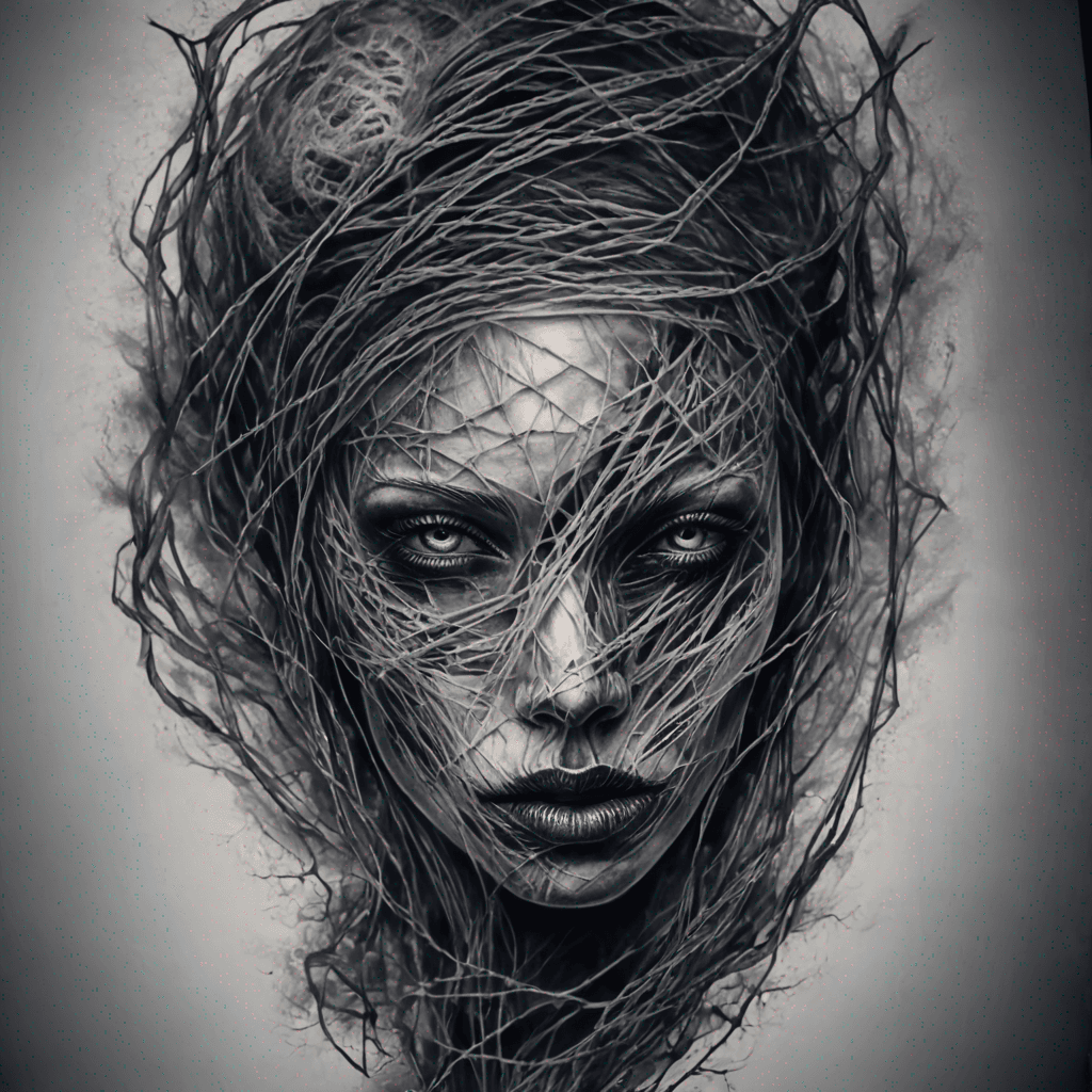 undead face female skin made of threads
