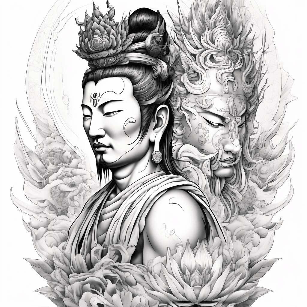 Isaac Netero with 100-Type Guanyin Bodhisattva behind him
