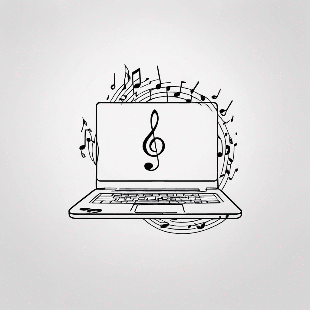Laptop Computer with musical notes coming out of the laptop