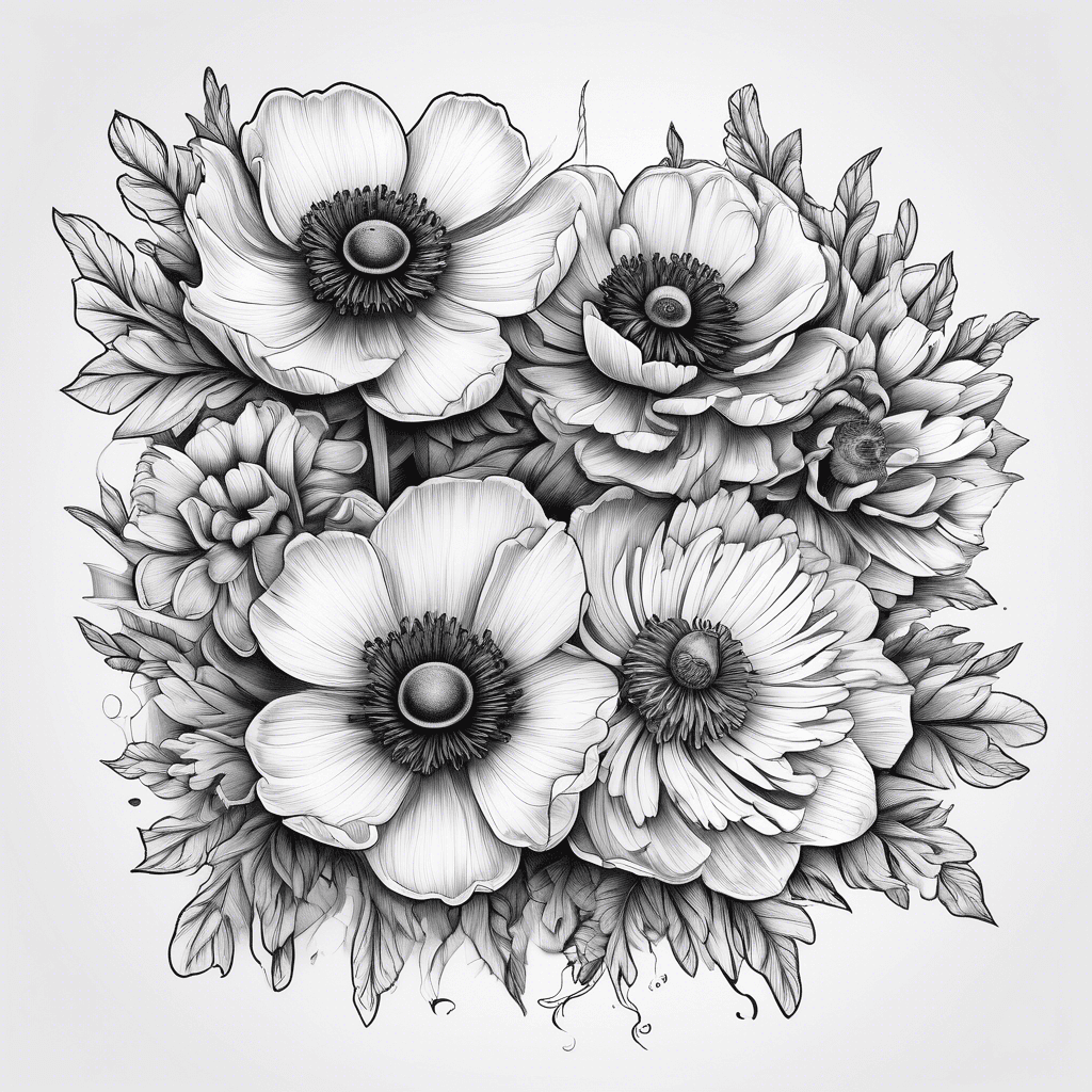 3 ANEMONE FLOWERS WITH TEXT "GOOD ENOUGH" AND A SMALL FEATHER