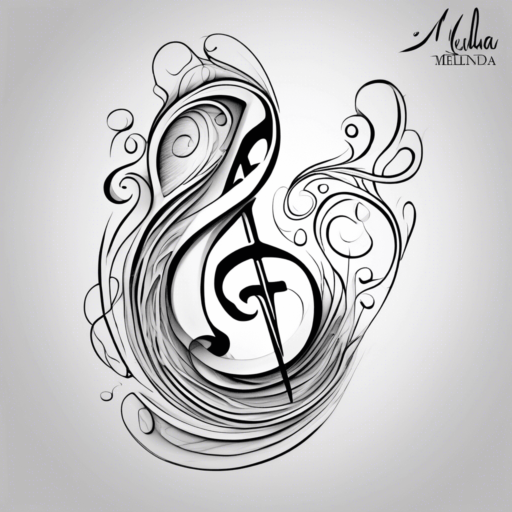 The name "Melinda" inside a bass clef