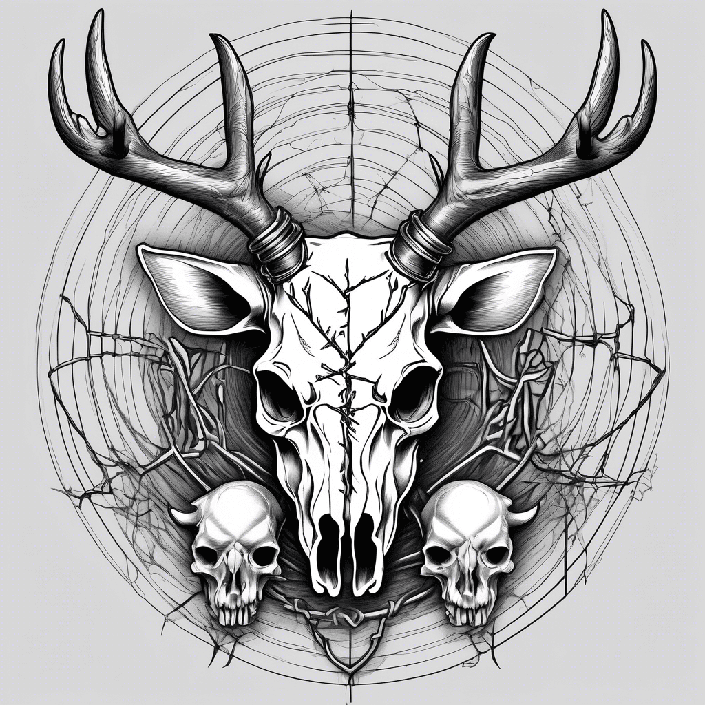 deer skull and pig skull with barb wire