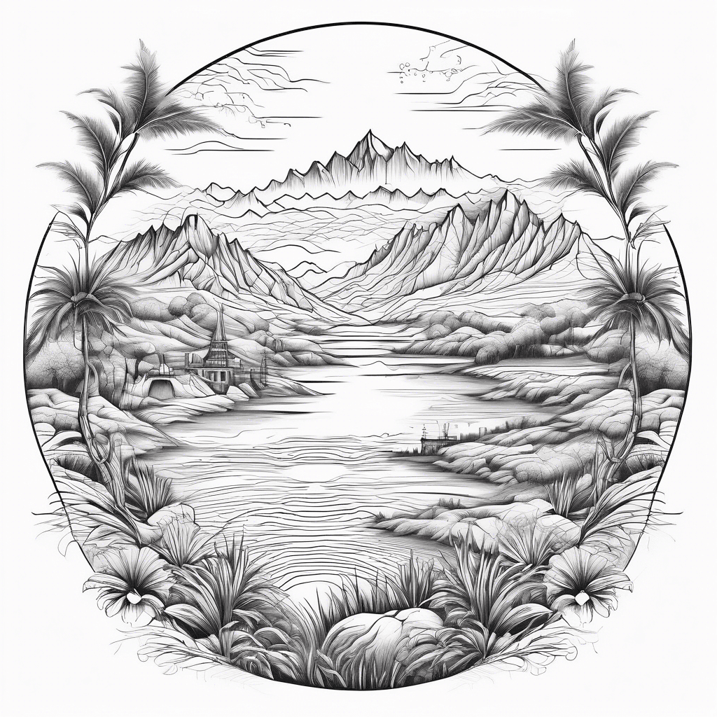 A landscape tattoo capturing a meaningful place from travel or memory