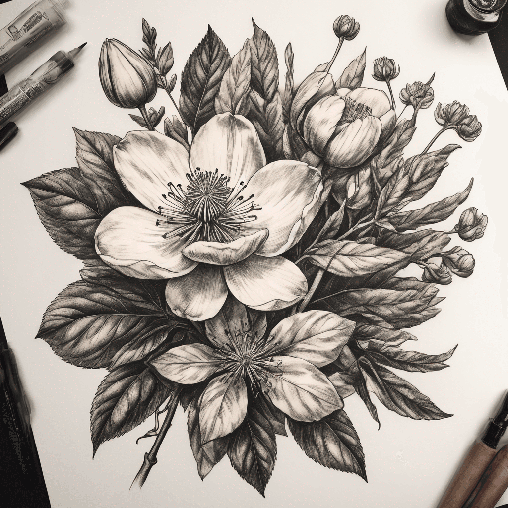 Vintage botanical illustrations styled with modern techniques.