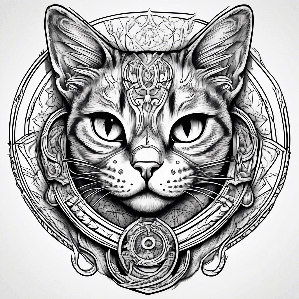 A cat portrait with a western horseshoe surrounding it