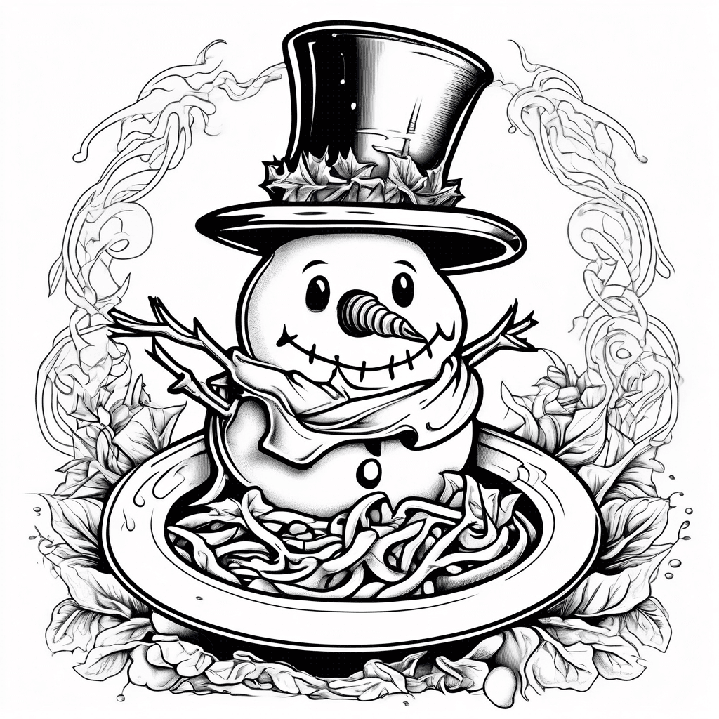 Snowman eating chili while shivering and saying "It's Chilly!"