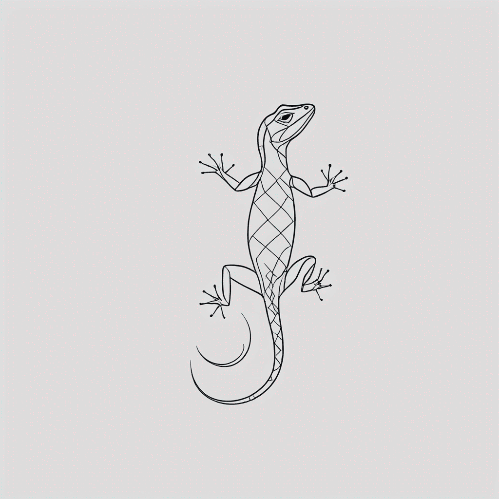 Lizard laying on the ground, view from the top