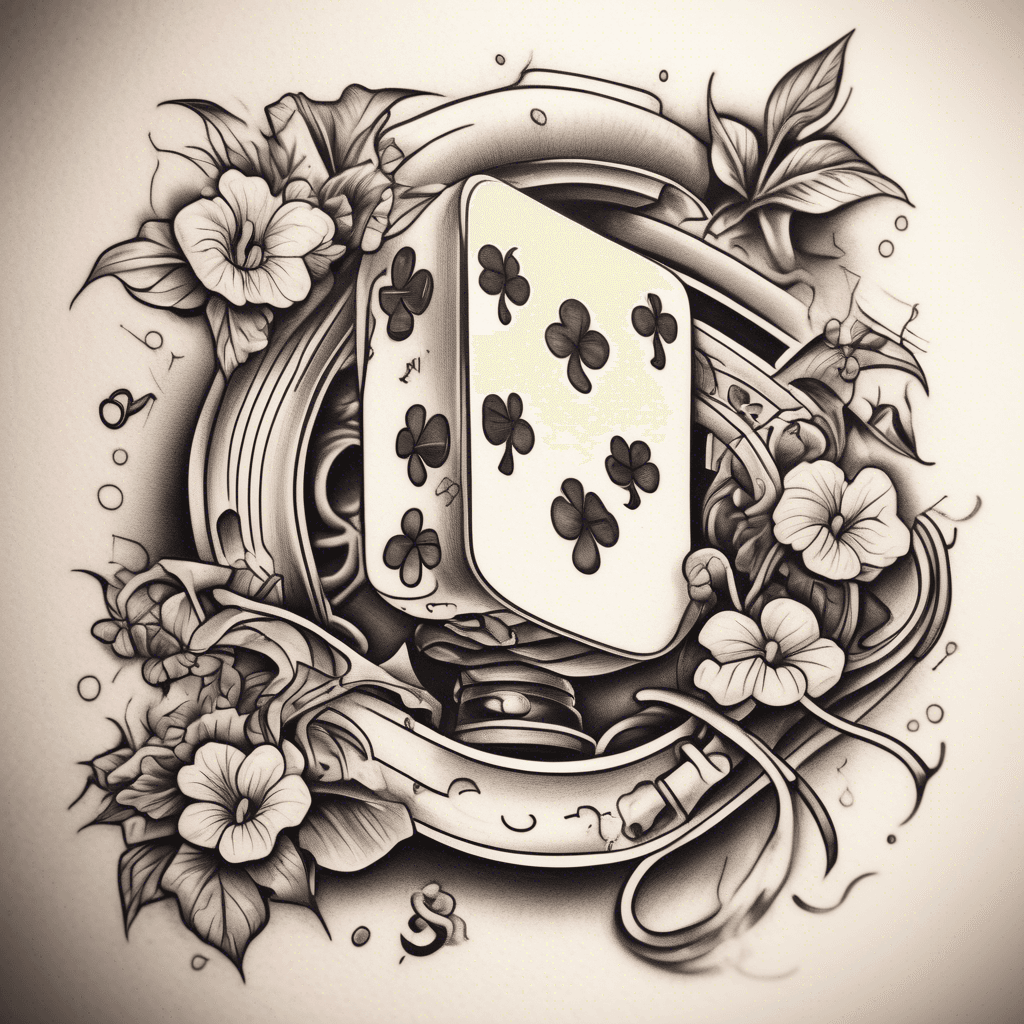 Lucky Bastard tattoo with horseshoe,lucky 7,dice,cards,four leaf clover in sailor jerry style