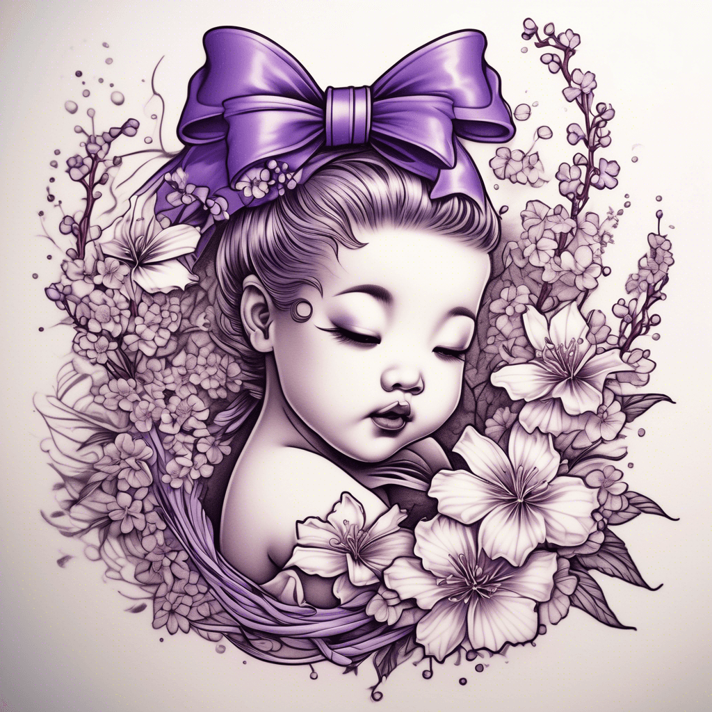 Baby’s breath flowers wrapped in a purple bow