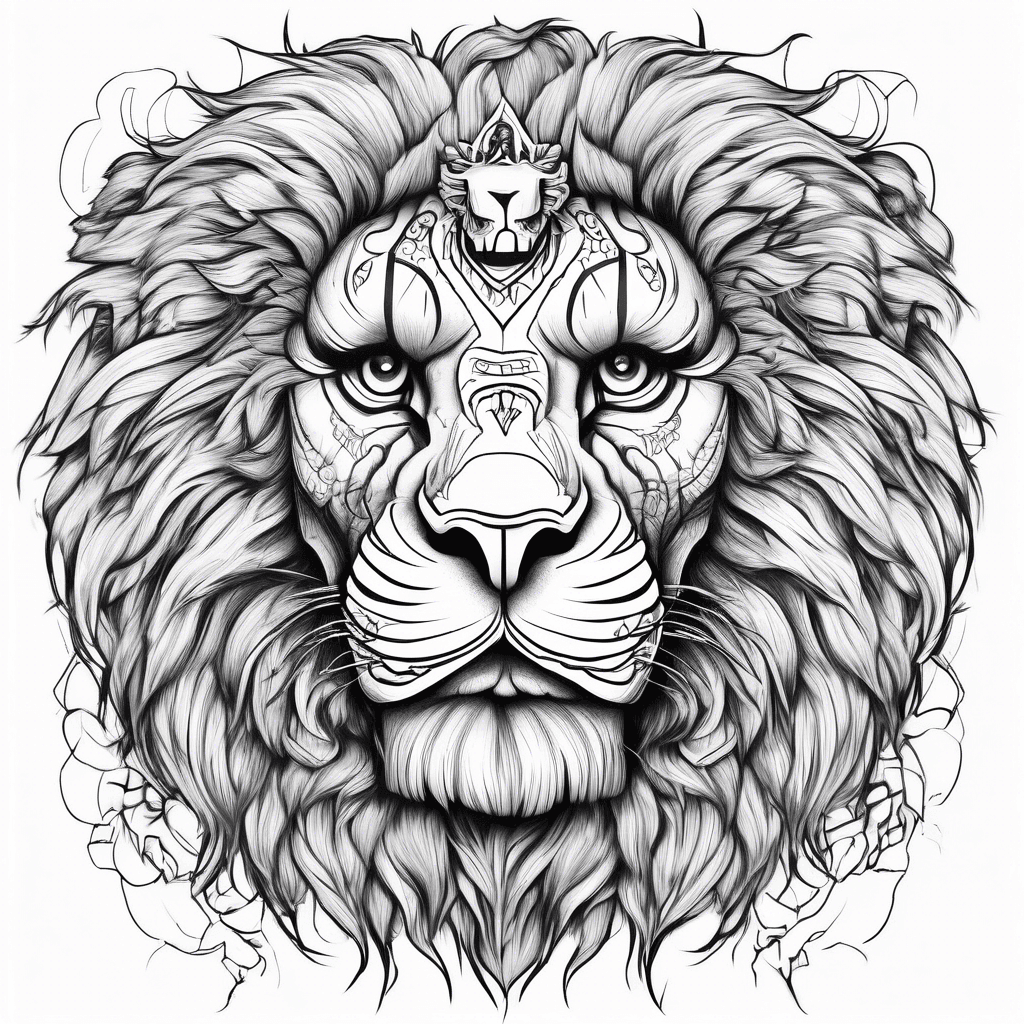 Lion with a skull in his mouth and an Afro instead of a mane for hair