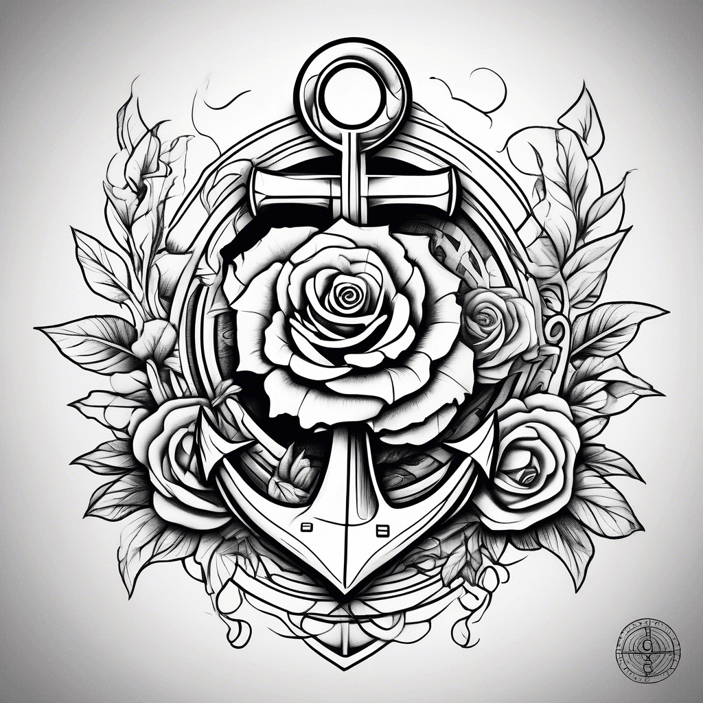 Anchor symbolizing faith along with an 8Ball and a rose