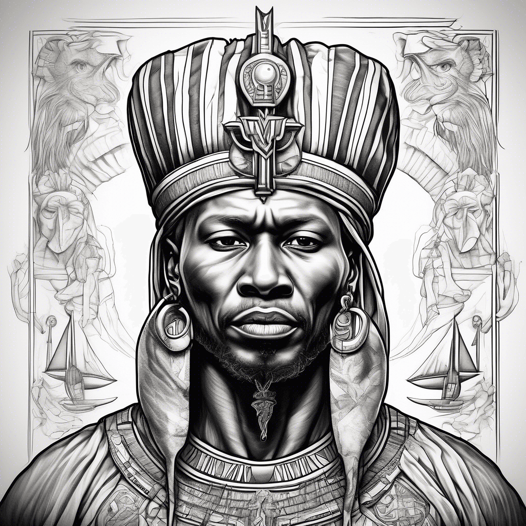 Guinea flag with mansa musa and November 14th 2008 in Roman numerals with a Egyptian ankh tattoos