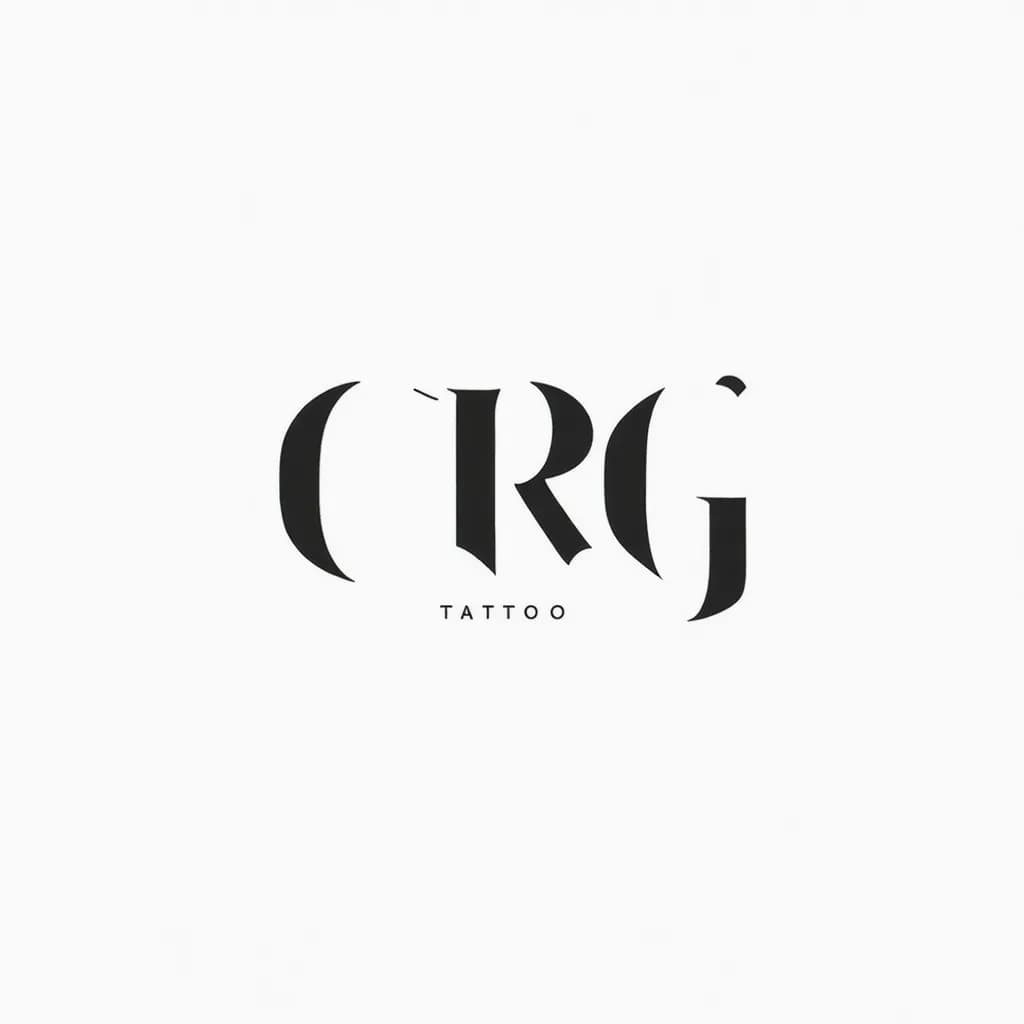 Minimalist fine line tattoo featuring elegant, unfilled lettering of "CRG" in a sleek, lowercase font. Focus on simplicity and clarity.