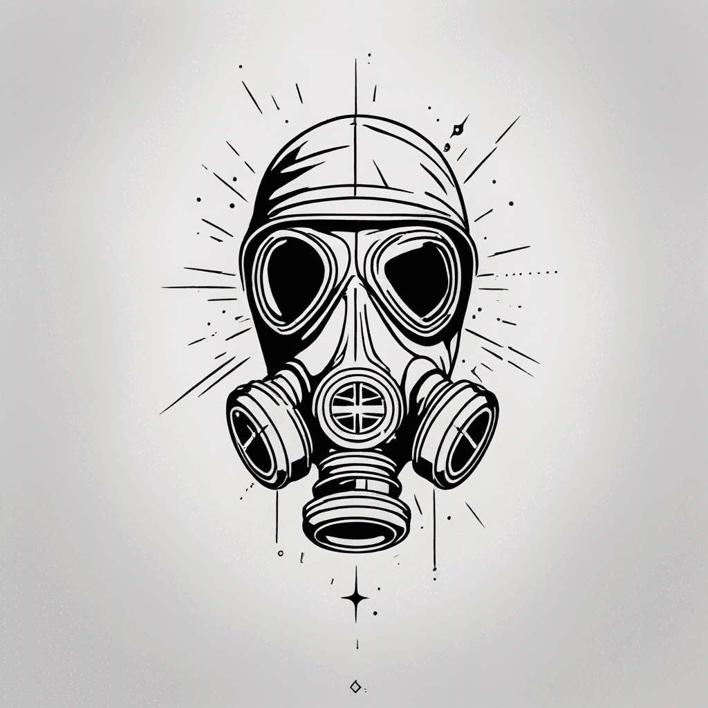 A gas mask with an explosion reflected in the glassess