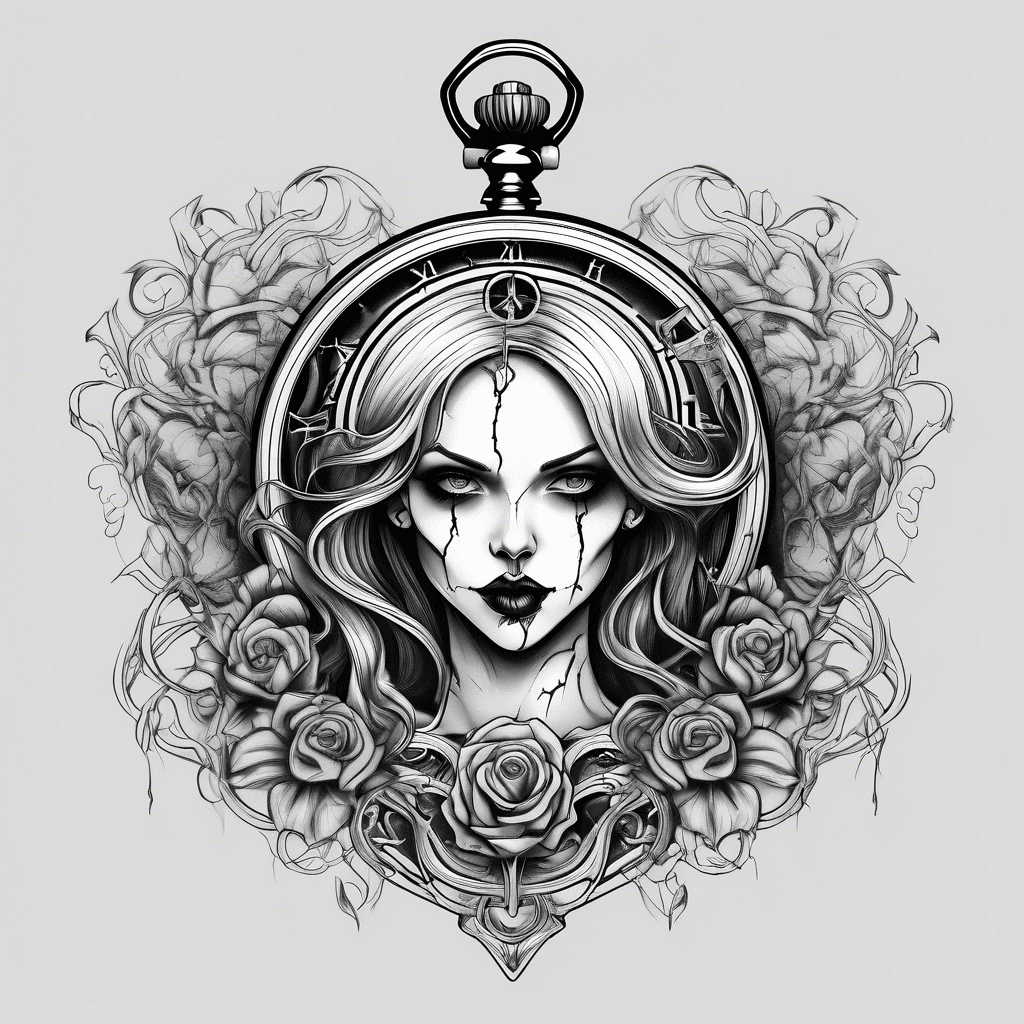 Gothic pocket watch with a female vampire face and chest