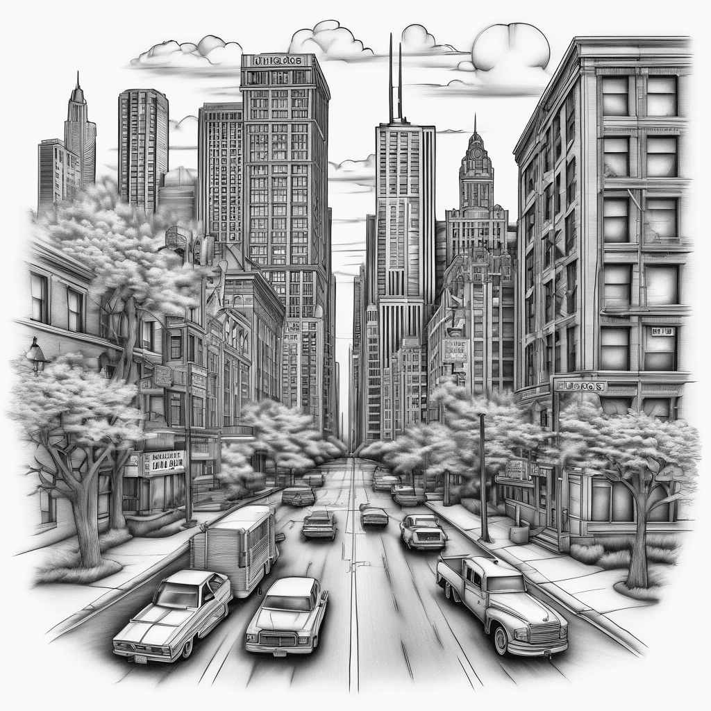 Chicago theme. Chicago buildings in the background with two Chicago street signs with "Montrose Ave." and "Hazel St."