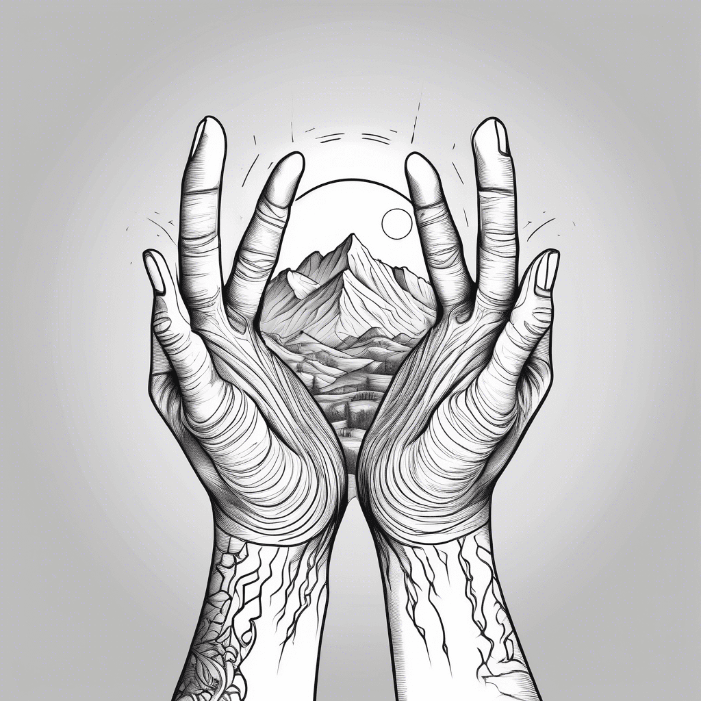 Hands forming a person on a hill