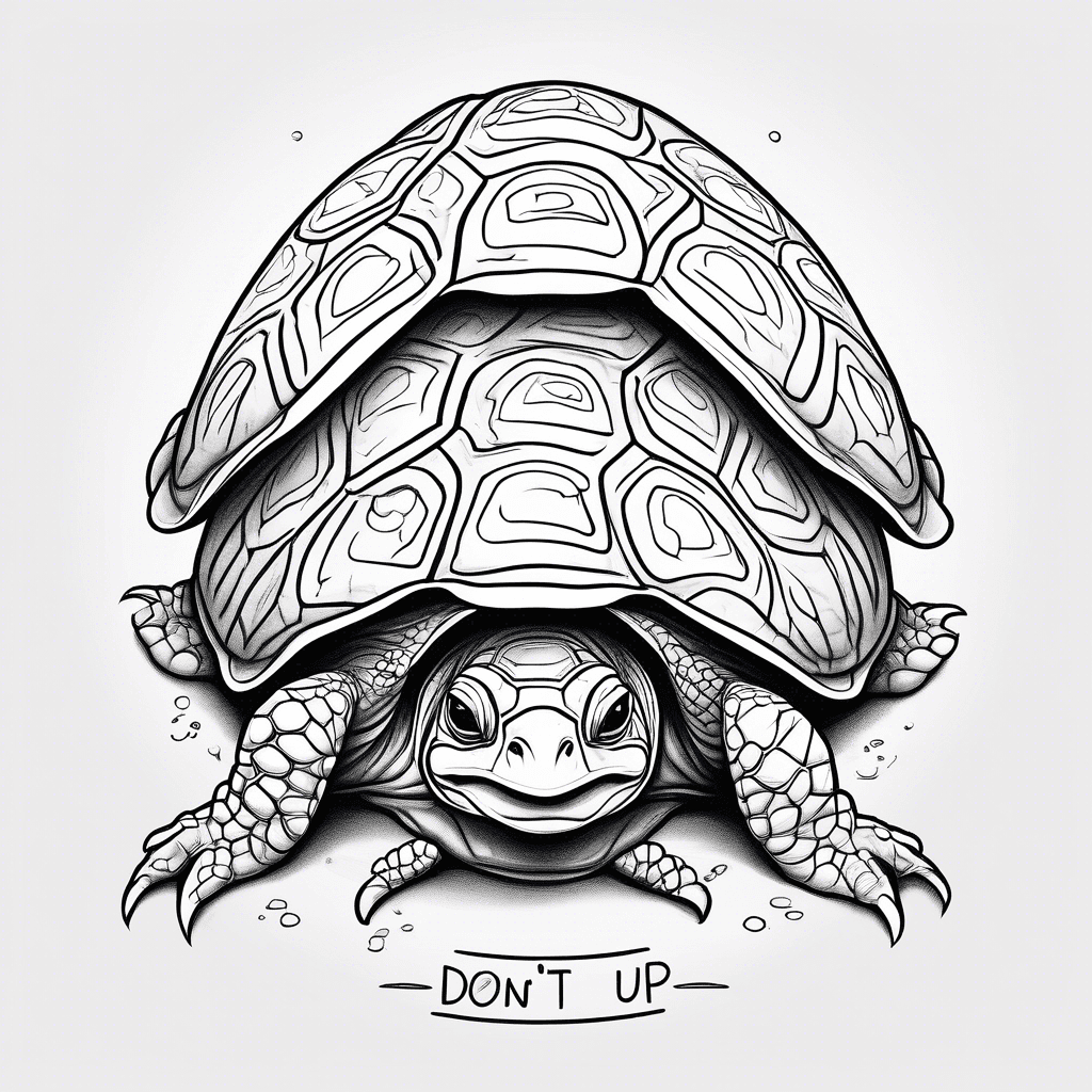 Two baby turtles hugging with the words don't give up above them