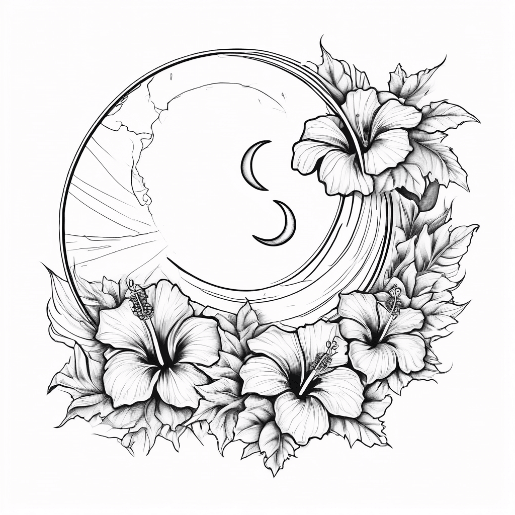 Crescent moon with hibiscus on lower stomach