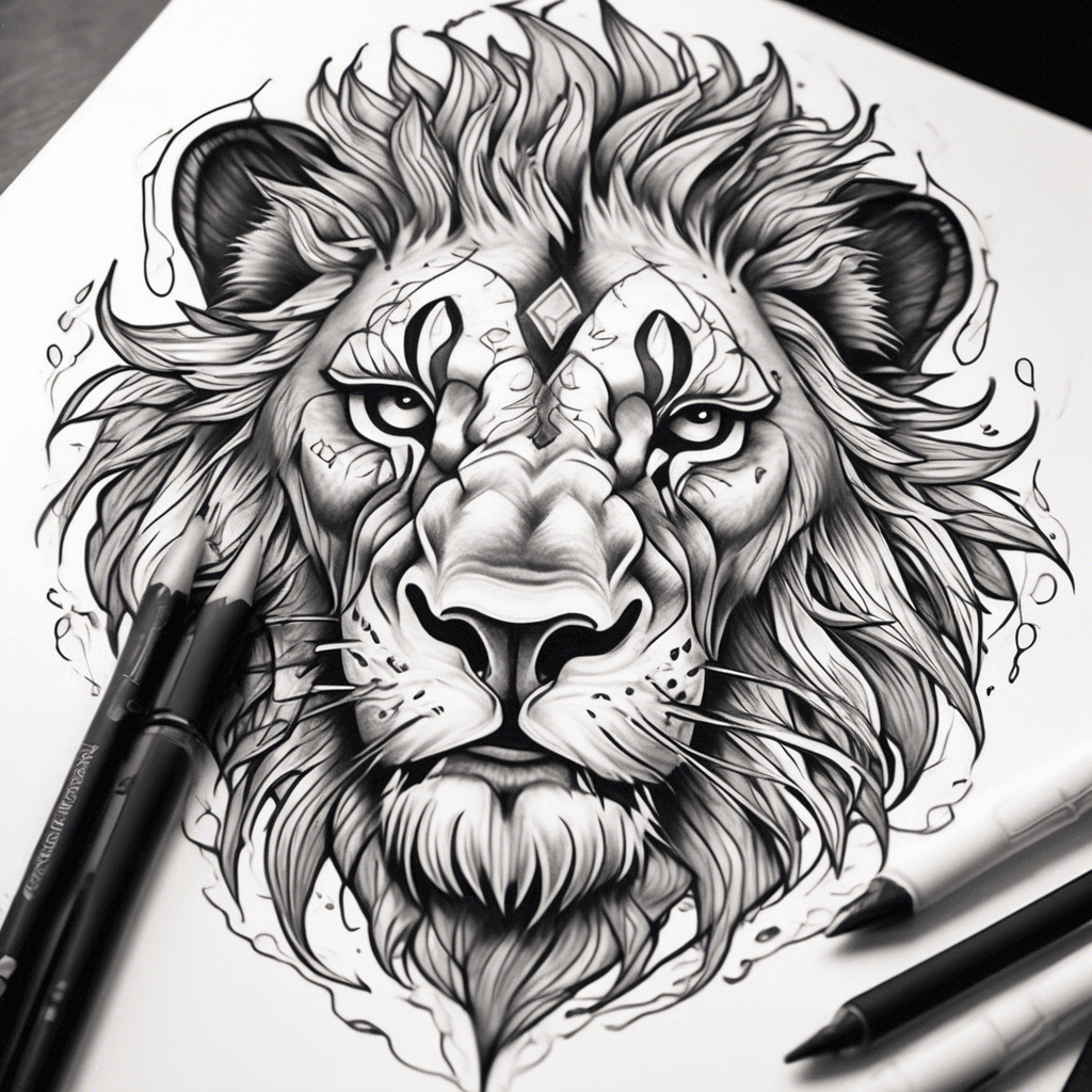 Fierce Lion with Water Symbol – Shows balance between strength + emotion for men Tattoo Style Suggestions: black and white and something asthetic types bold