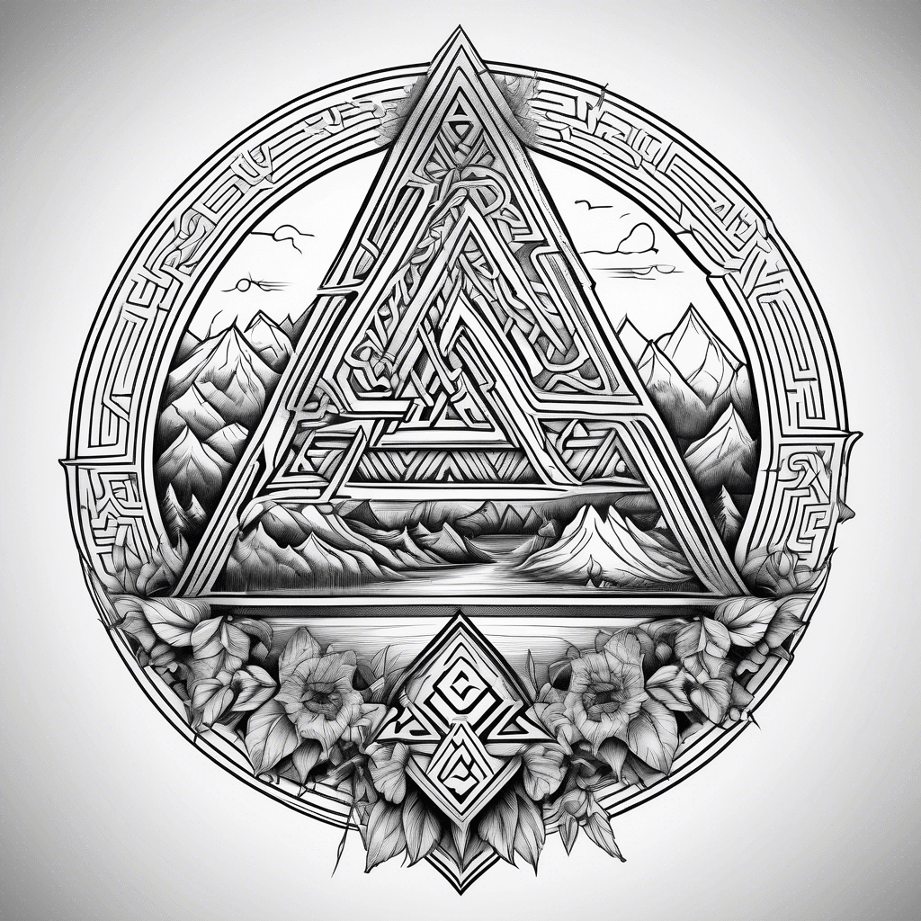 viking tatto with valknut and vegvisir landscape
