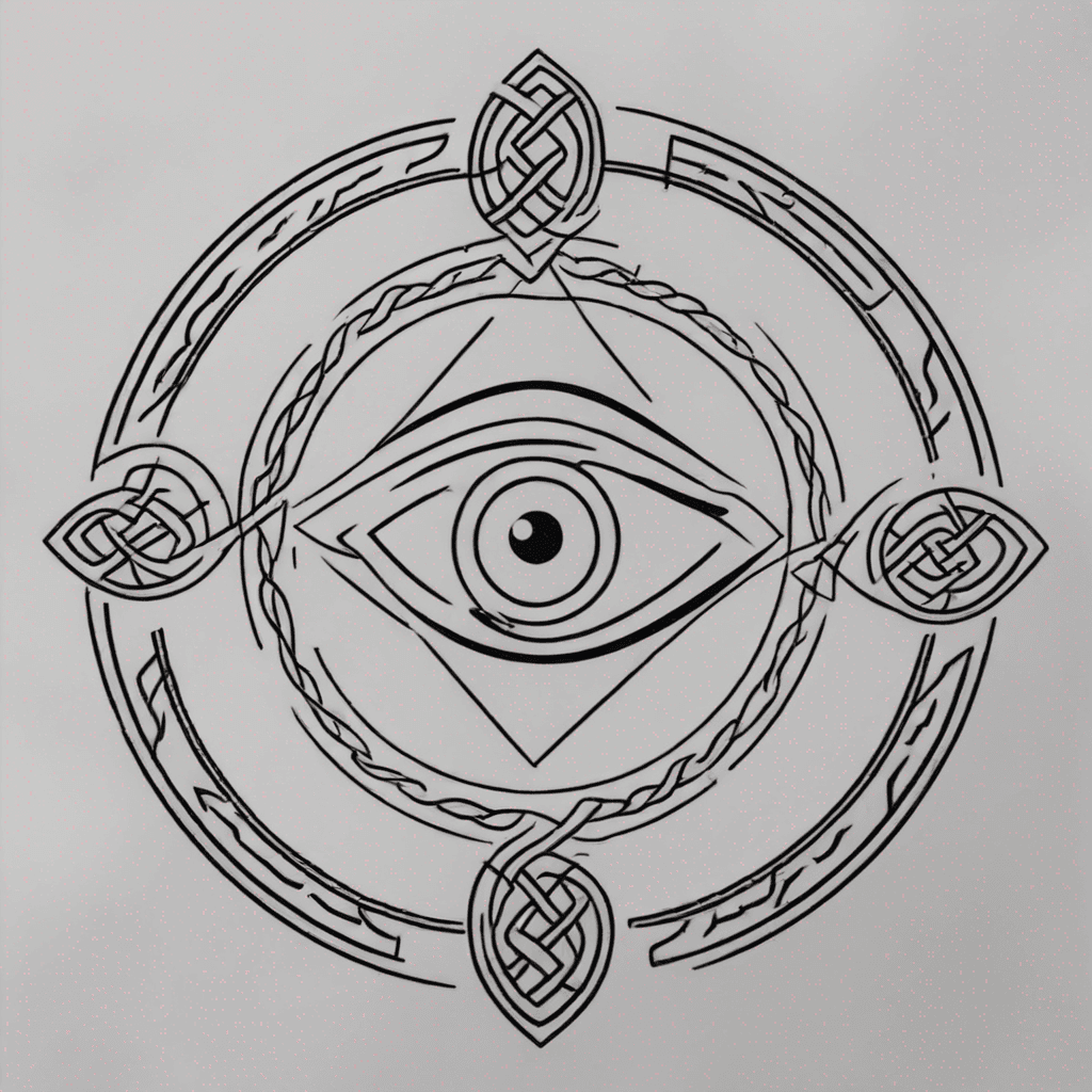 celtic shield knot with the eye of horus in the middle, may be more minimalistic
