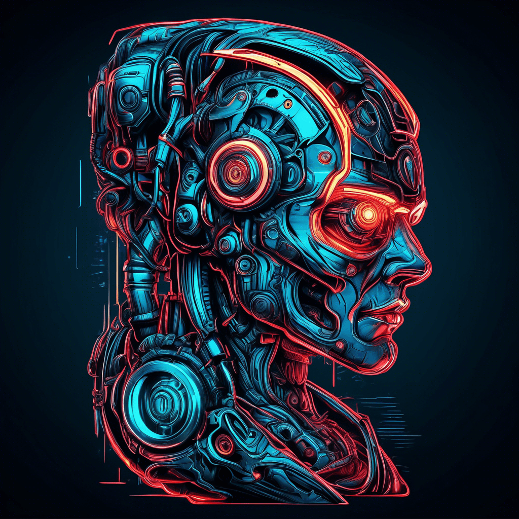 machinery comprised of neon colored sci-fi gore