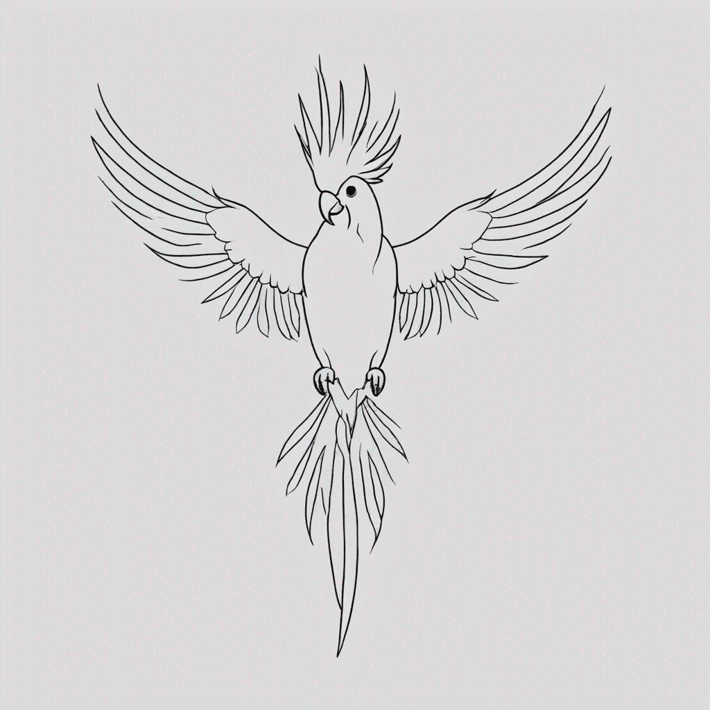 Cockatoo with open wings from the back