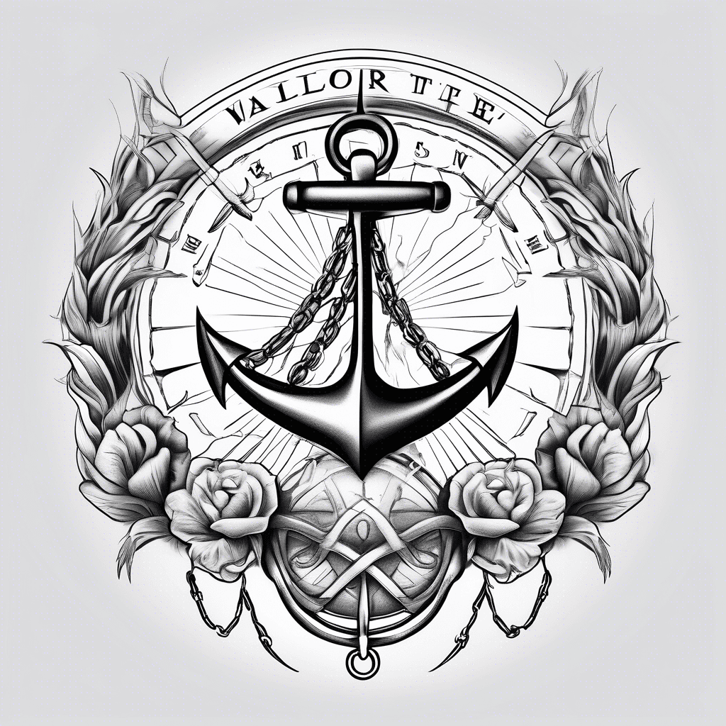 Sailor tattoo with ship compass and male knot and chain with anchor, background should be a map